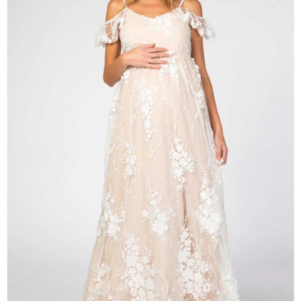 Pinkblush, Size M, Ivory floor length maternity dress